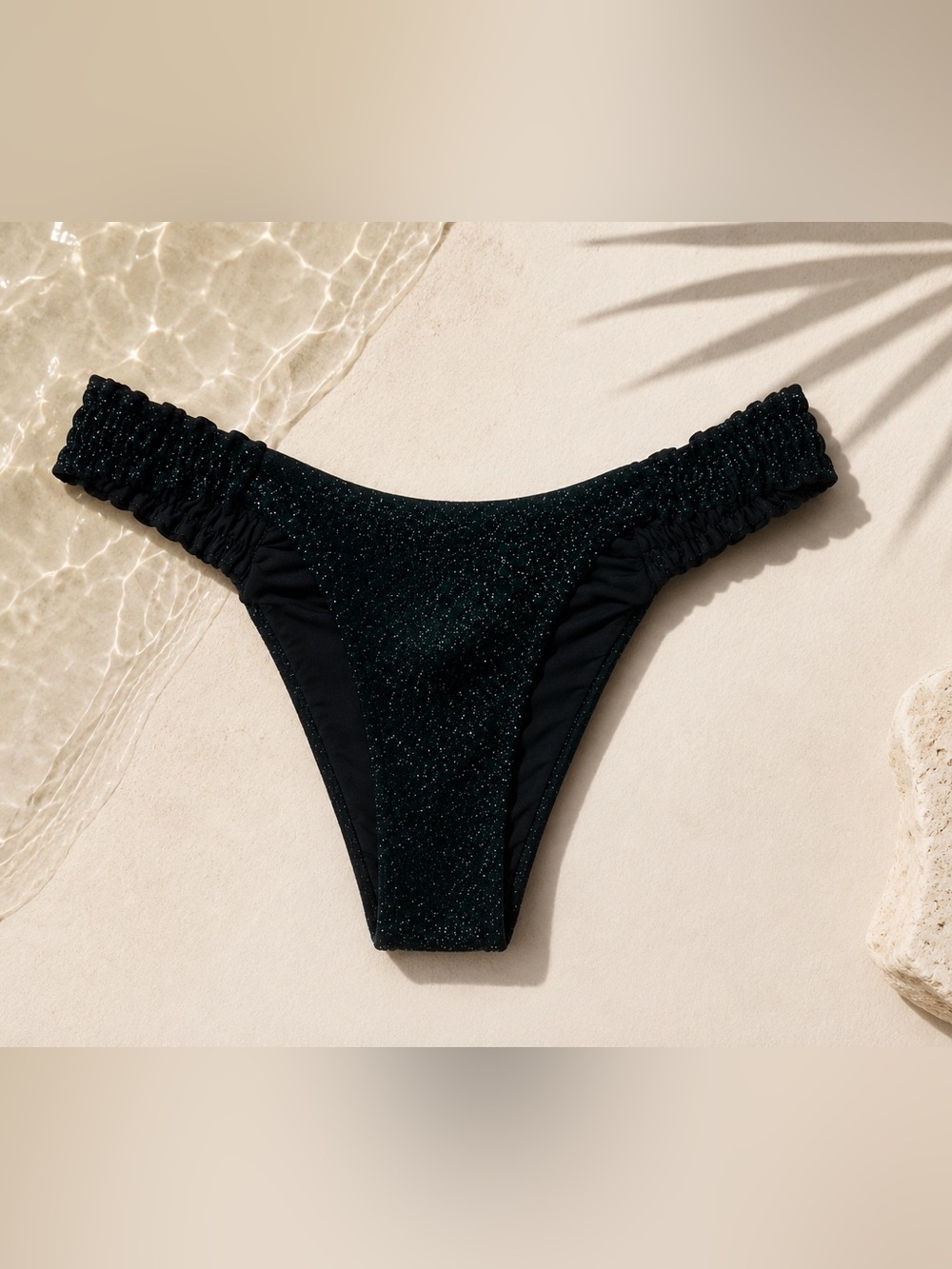 New! DEVON WINDSOR Midnight Green Shimmer High Waist Scrunched Bikini Bottom 💚 S